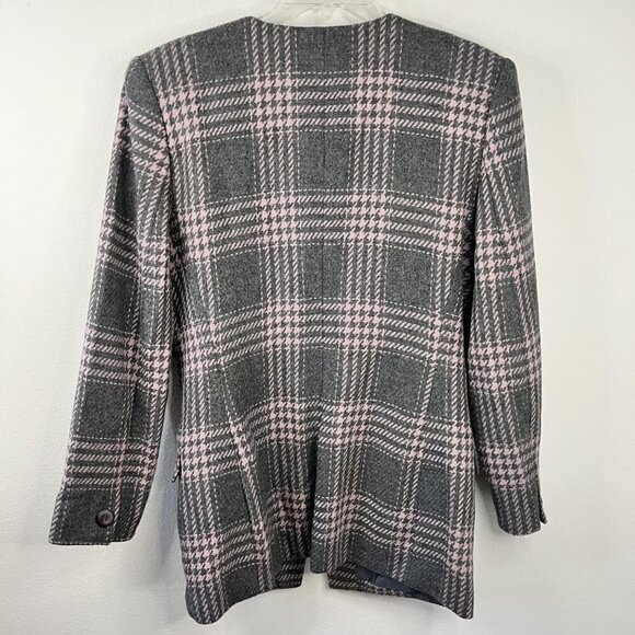 Amanda Smith Grey and Pink Plaid Recycled Wool Blend Coat Women's Size 8 EUC - Picture 2 of 12